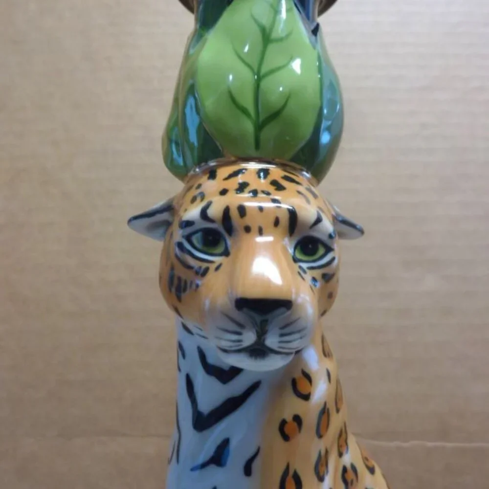 Lynn Chase JAGUAR JUNGLE Candlestick Candle Holder Vintage 1991 11.5” SIGNED - Picture 5 of 8
